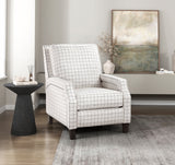 Berenson Off-white/Black Plaid Pattern Push Back Reclining Chair