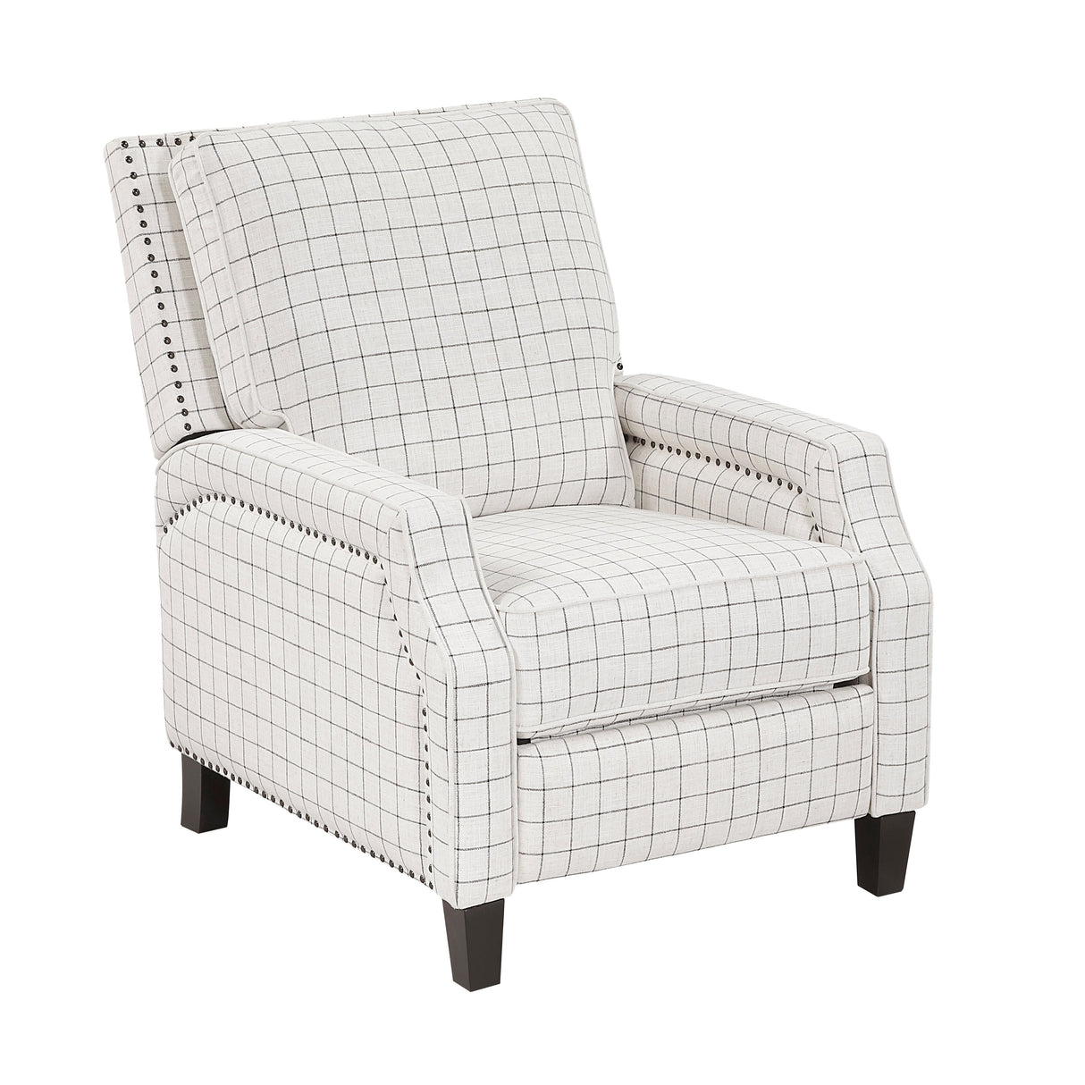 Berenson Off-white/Black Plaid Pattern Push Back Reclining Chair