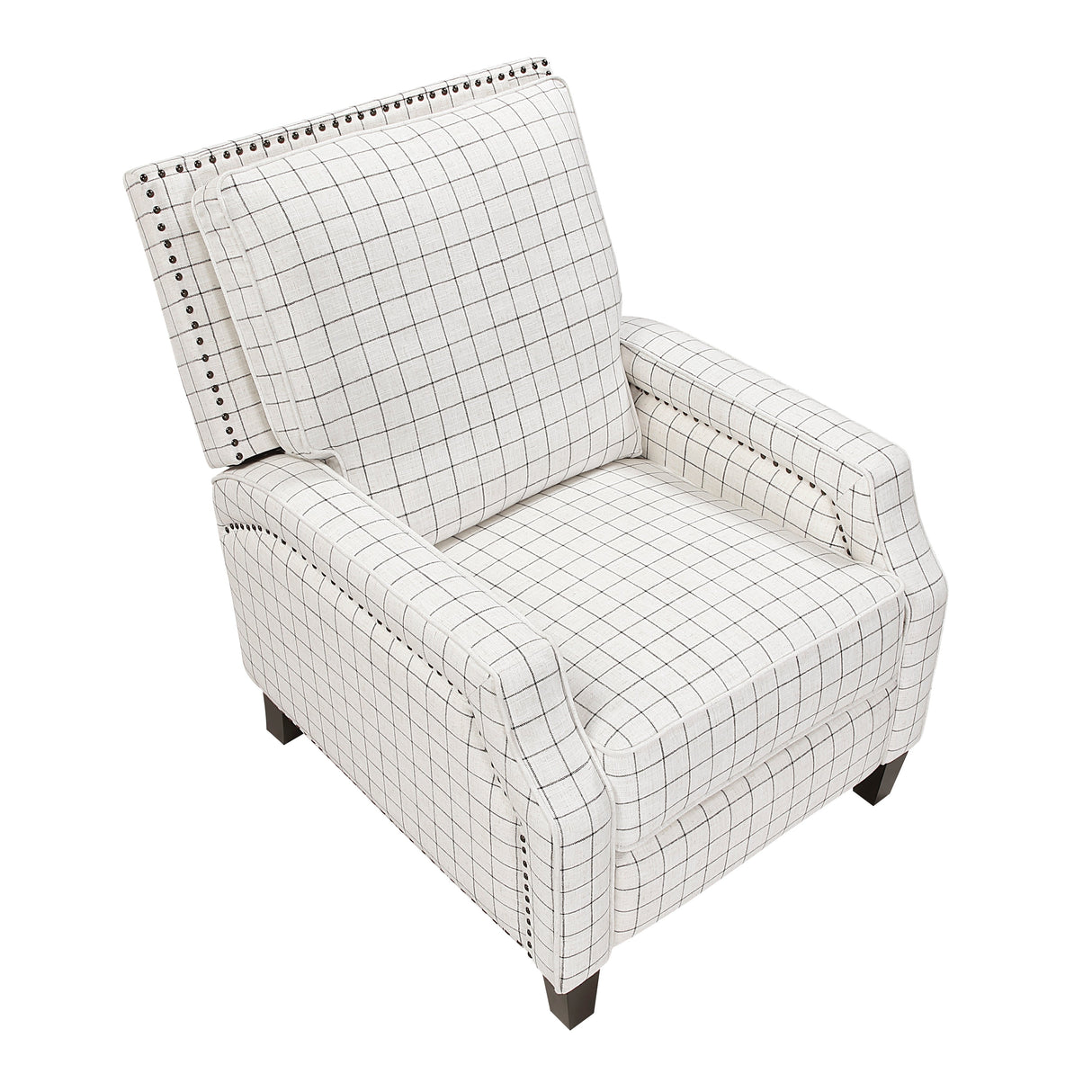 Berenson Off-white/Black Plaid Pattern Push Back Reclining Chair