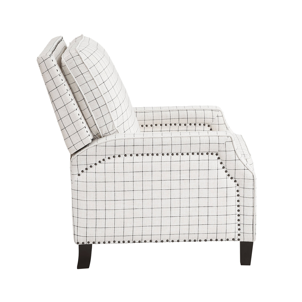 Berenson Off-white/Black Plaid Pattern Push Back Reclining Chair