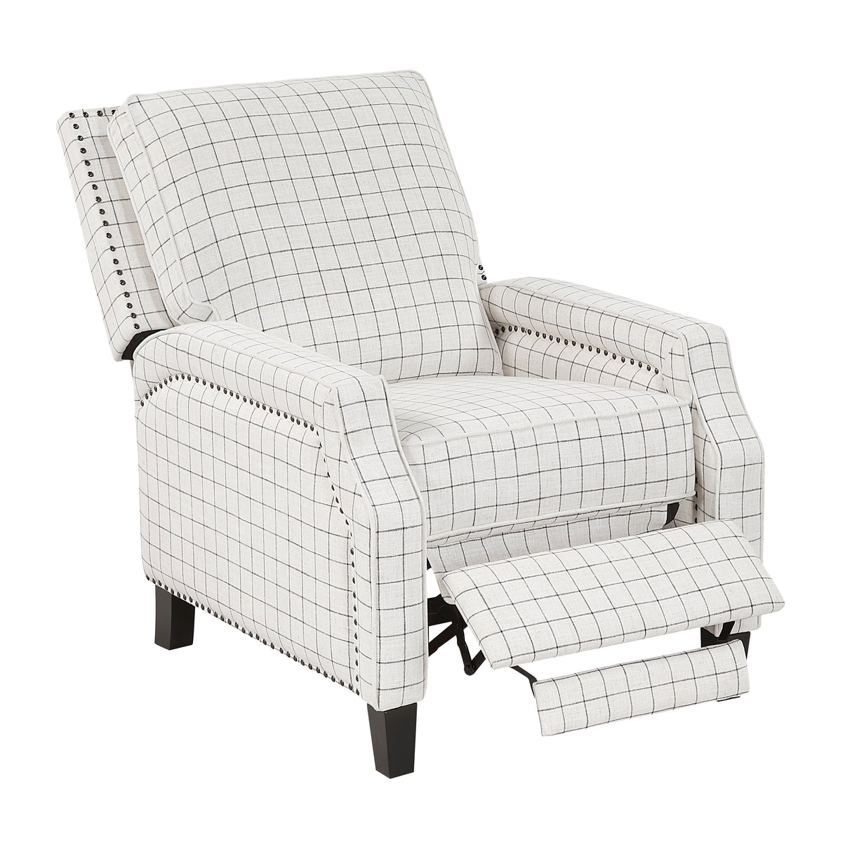 Berenson Off-white/Black Plaid Pattern Push Back Reclining Chair