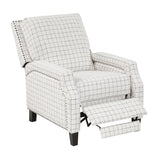 Berenson Off-white/Black Plaid Pattern Push Back Reclining Chair