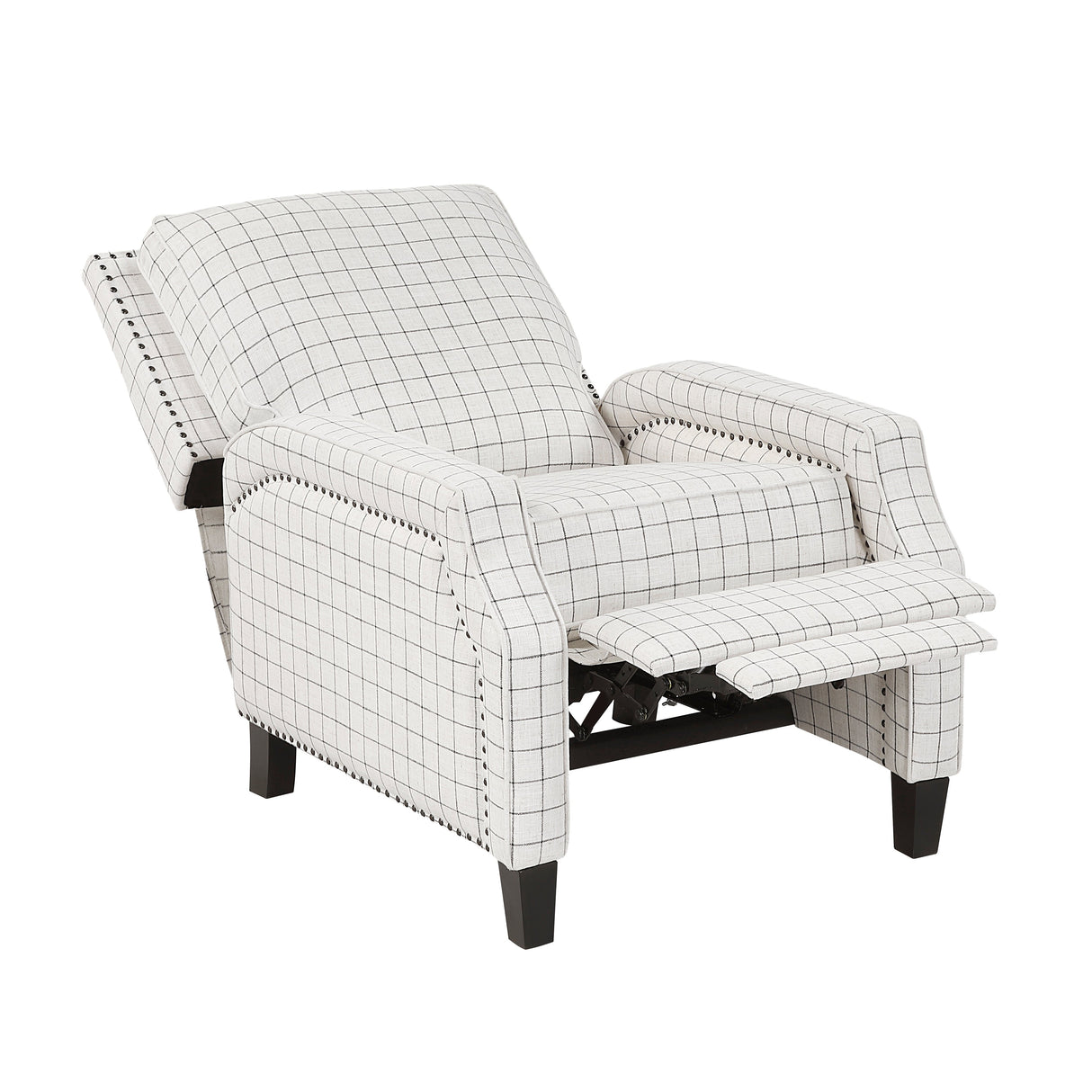 Berenson Off-white/Black Plaid Pattern Push Back Reclining Chair