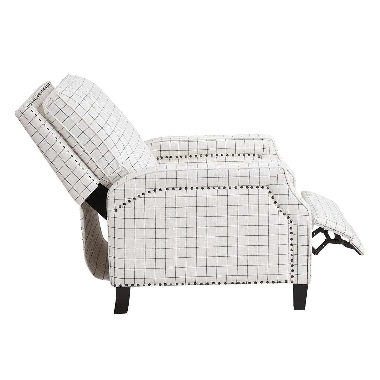 Berenson Off-white/Black Plaid Pattern Push Back Reclining Chair