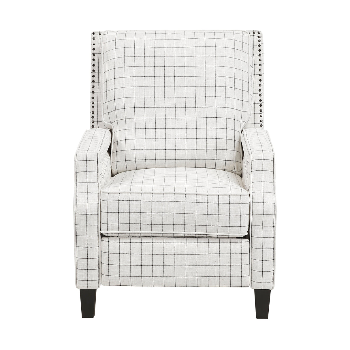 Berenson Off-white/Black Plaid Pattern Push Back Reclining Chair