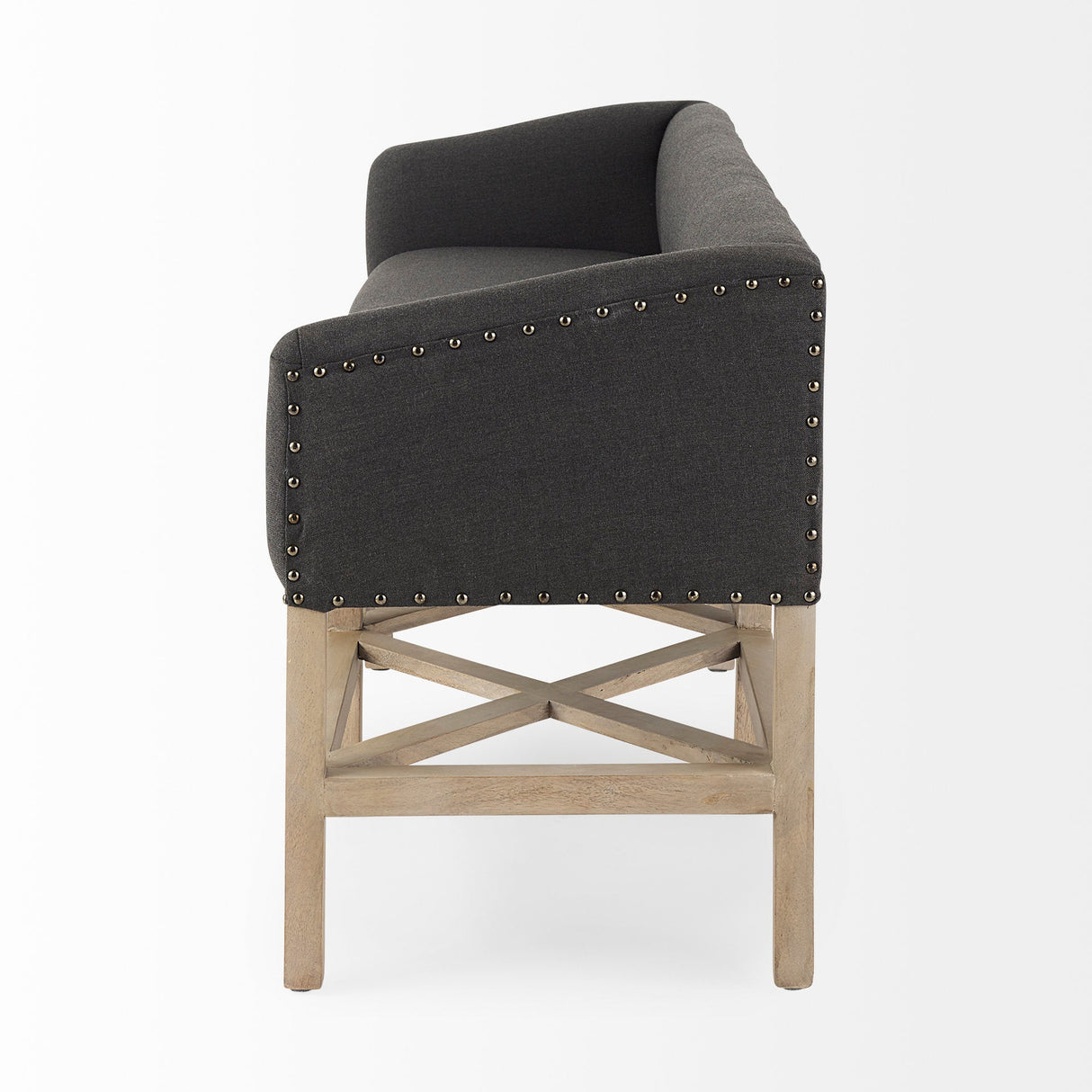 Bergen 60.0L x 19.0W x 25.5H Dark Gray Fabric W/ Light Brown Wooden Base Accent Bench by Mercana at Eve Furniture