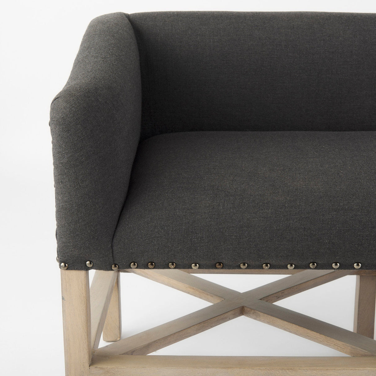 Bergen 60.0L x 19.0W x 25.5H Dark Gray Fabric W/ Light Brown Wooden Base Accent Bench by Mercana at Eve Furniture