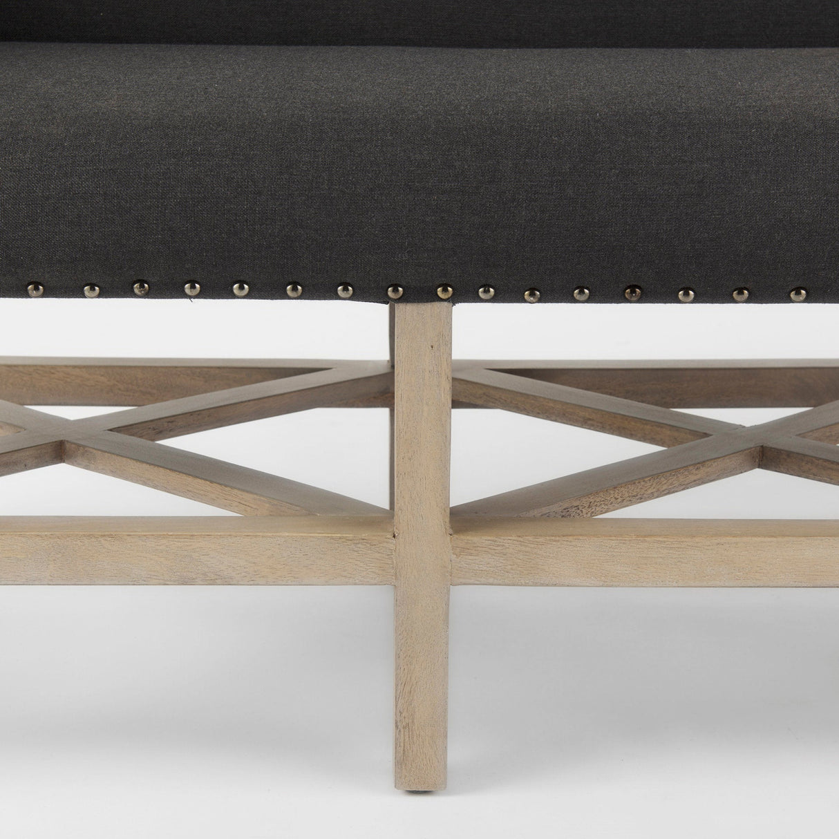 Bergen 60.0L x 19.0W x 25.5H Dark Gray Fabric W/ Light Brown Wooden Base Accent Bench by Mercana at Eve Furniture