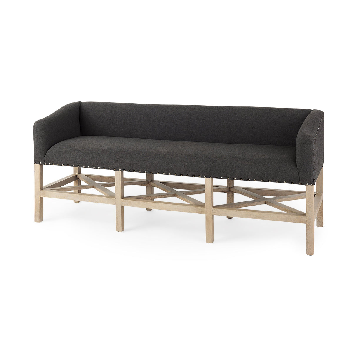 Bergen 60.0L x 19.0W x 25.5H Dark Gray Fabric W/ Light Brown Wooden Base Accent Bench by Mercana at Eve Furniture