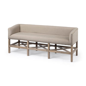Bergen 60L x 19W Beige Fabric Covered Seat W/Brown Wood Frame Accent Bench by Mercana at Eve Furniture