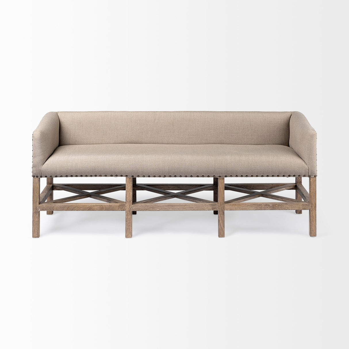 Bergen Beige Fabric Covered Seat W/Brown Wood Frame Accent Bench by Mercana at Eve Furniture