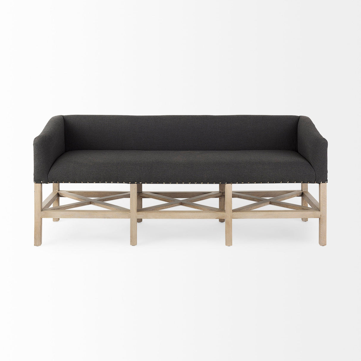 Bergen Dark Gray Fabric W/ Light Brown Wooden Base Accent Bench by Mercana at Eve Furniture