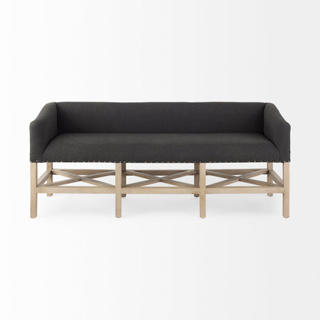 Bergen Dark Gray Fabric W/ Light Brown Wooden Base Accent Bench by Mercana at Eve Furniture
