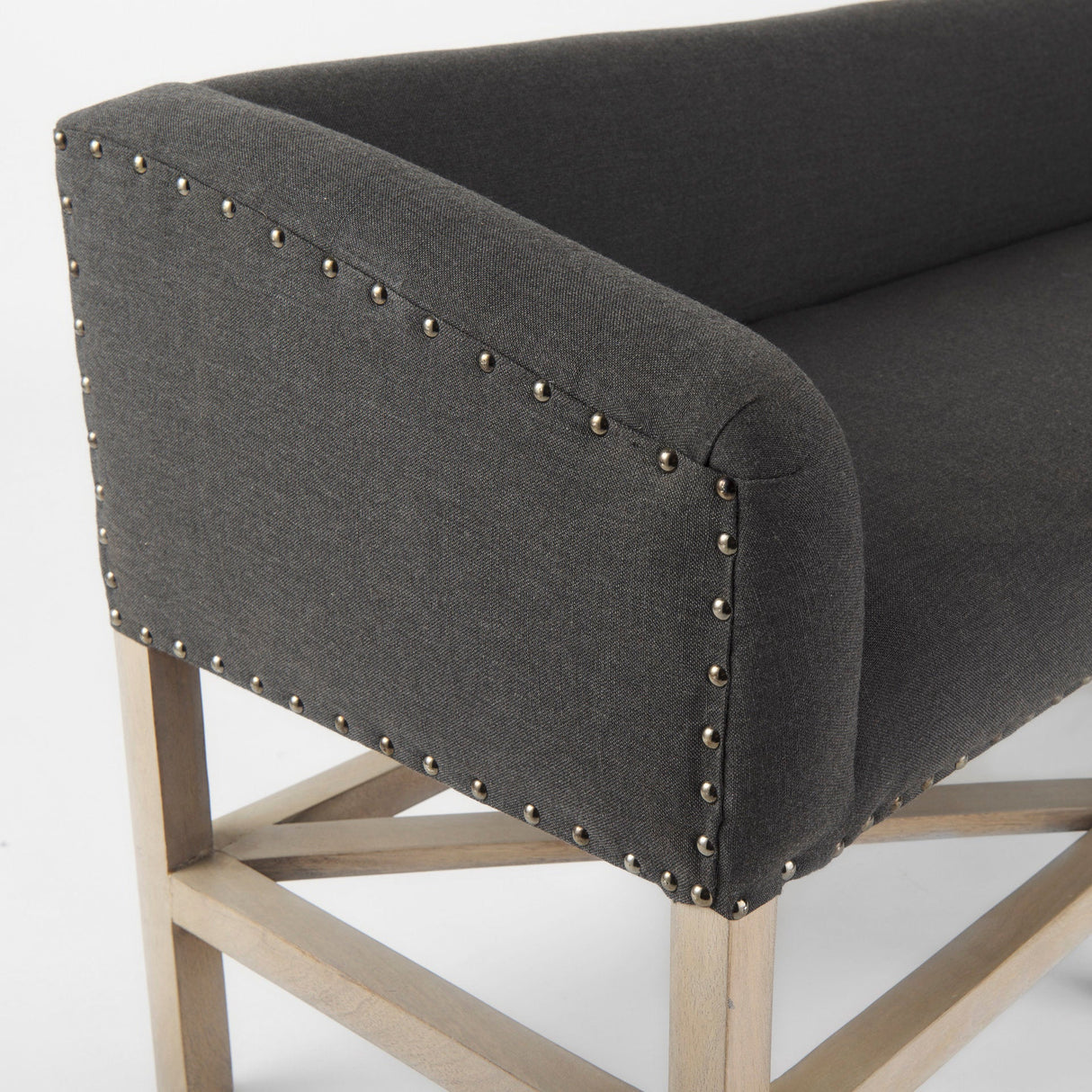 Bergen Dark Gray Fabric W/ Light Brown Wooden Base Accent Bench by Mercana at Eve Furniture