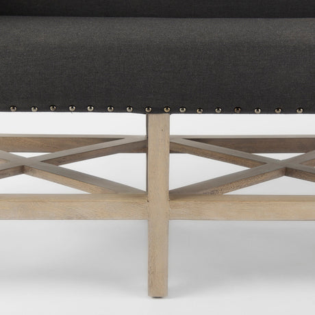 Bergen Dark Gray Fabric W/ Light Brown Wooden Base Accent Bench by Mercana at Eve Furniture