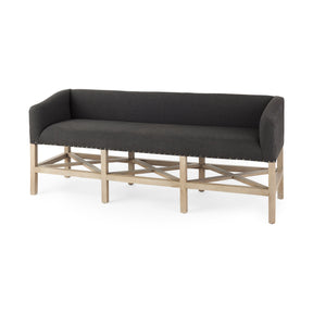 Bergen Dark Gray Fabric W/ Light Brown Wooden Base Accent Bench by Mercana at Eve Furniture