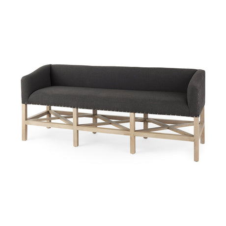 Bergen Dark Gray Fabric W/ Light Brown Wooden Base Accent Bench by Mercana at Eve Furniture