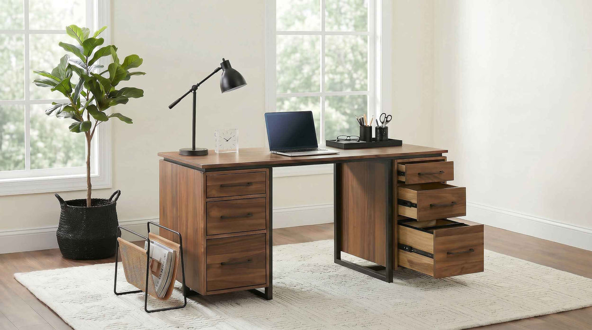 Berhalter Walnut Black 6-Drawer Double Pedestal File Computer Desk by Coaster at Eve Furniture