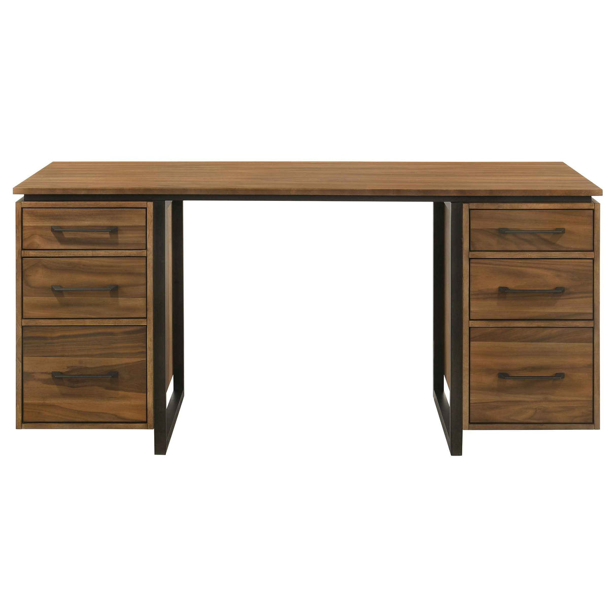 Berhalter Walnut Black 6-Drawer Double Pedestal File Computer Desk by Coaster at Eve Furniture