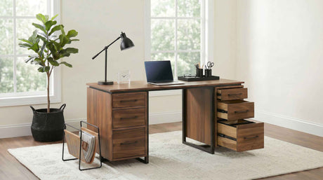 Berhalter Walnut Black 6-Drawer Double Pedestal File Computer Desk by Coaster at Eve Furniture