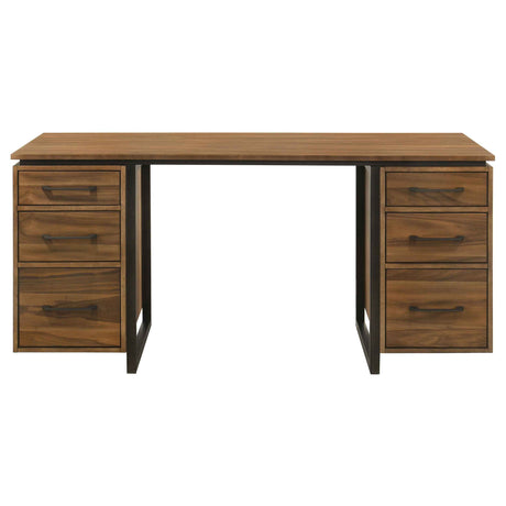 Berhalter Walnut Black 6-Drawer Double Pedestal File Computer Desk by Coaster at Eve Furniture