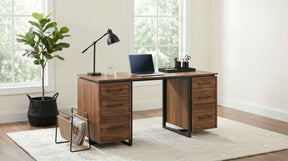 Berhalter Walnut Black 6-Drawer Double Pedestal File Computer Desk by Coaster at Eve Furniture