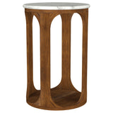 Berkeley White and Brown Round Marble Top Side Table by Coaster at Eve Furniture