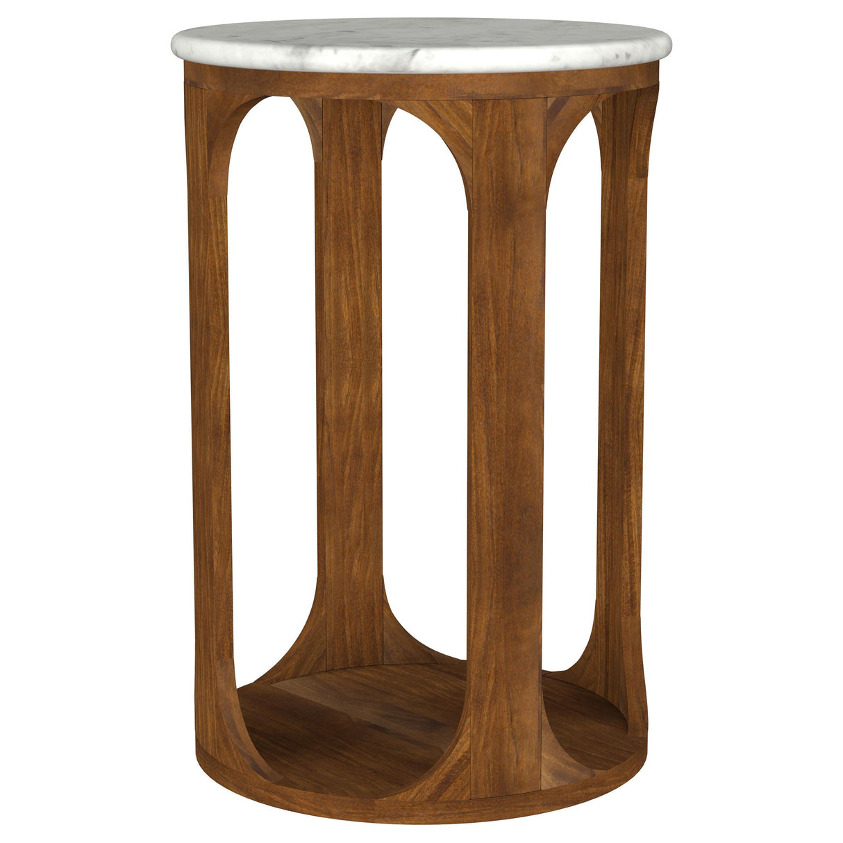 Berkeley White and Brown Round Marble Top Side Table by Coaster at Eve Furniture
