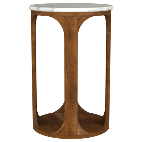 Berkeley White and Brown Round Marble Top Side Table by Coaster at Eve Furniture