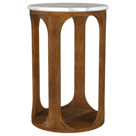 Berkeley White and Brown Round Marble Top Side Table by Coaster at Eve Furniture