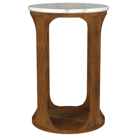 Berkeley White and Brown Round Marble Top Side Table by Coaster at Eve Furniture