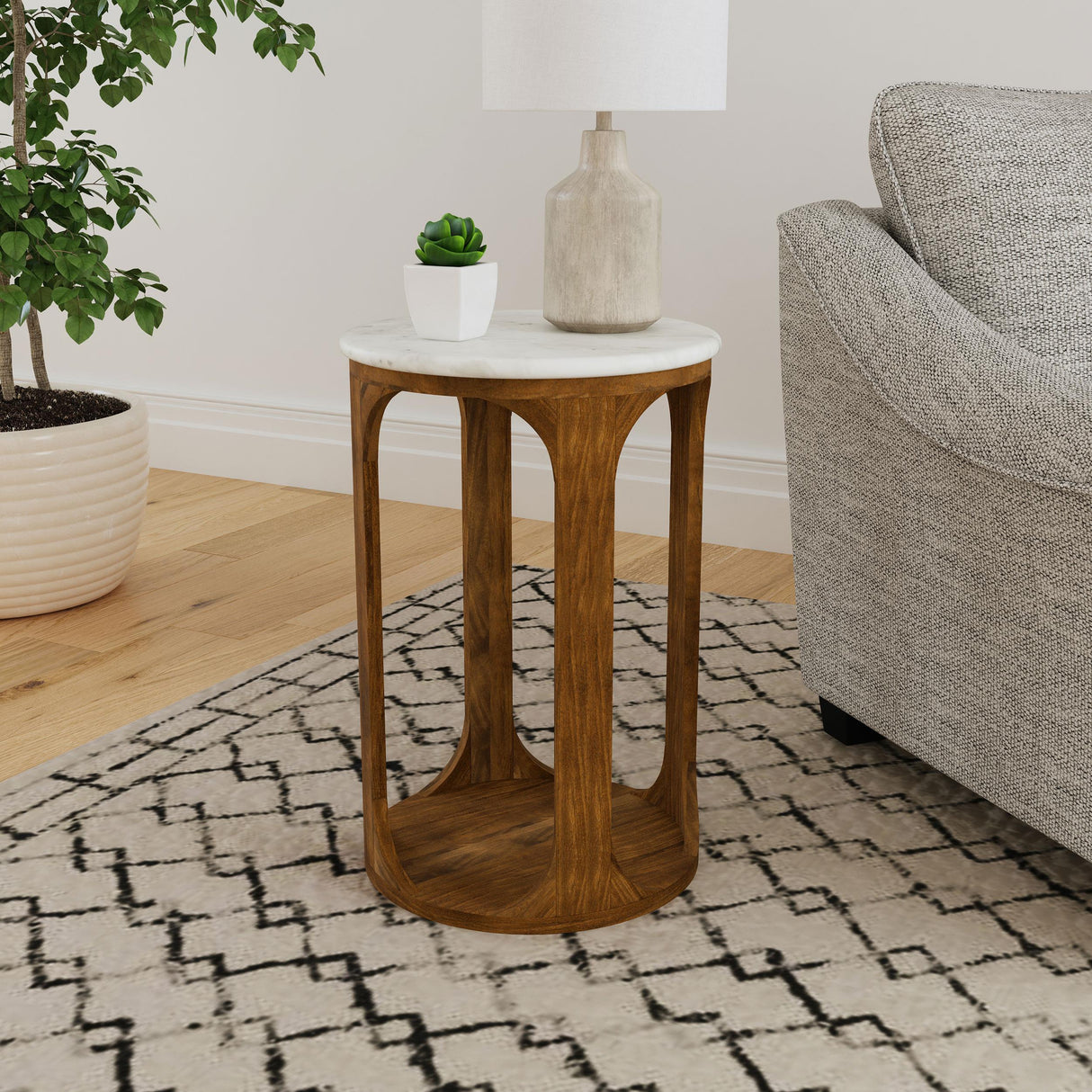 Berkeley White and Brown Round Marble Top Side Table by Coaster at Eve Furniture
