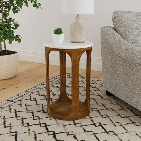 Berkeley White and Brown Round Marble Top Side Table by Coaster at Eve Furniture