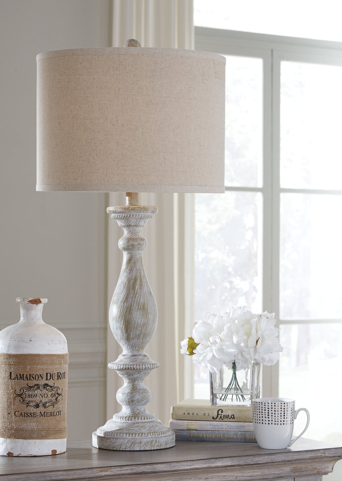Bernadate 3-Piece Floor Lamp with 2 Table Lamps Set in Whitewash by Ashley at Eve Furniture