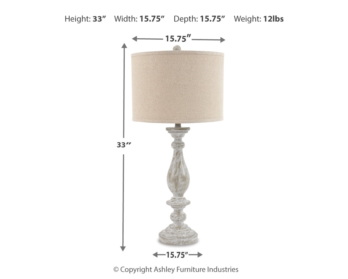 Bernadate 3-Piece Floor Lamp with 2 Table Lamps Set in Whitewash by Ashley at Eve Furniture
