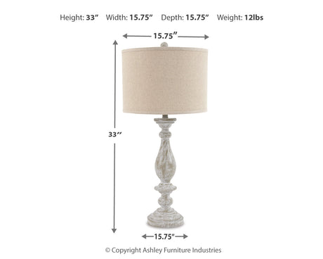 Bernadate 3-Piece Floor Lamp with 2 Table Lamps Set in Whitewash by Ashley at Eve Furniture