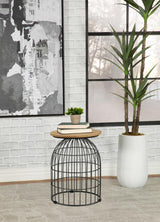 Bernardo Natural and Gunmetal Round Accent Table with Bird Cage Base by Coaster at Eve Furniture