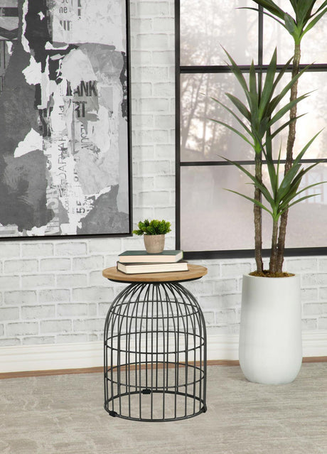 Bernardo Natural and Gunmetal Round Accent Table with Bird Cage Base by Coaster at Eve Furniture