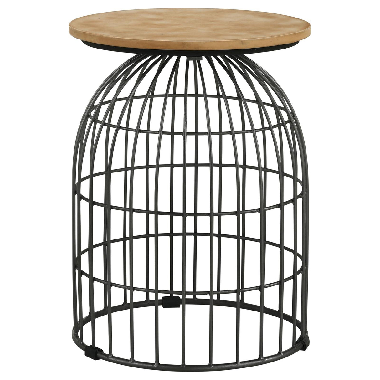 Bernardo Natural/Gunmetal Round Accent Table with Bird Cage Base