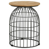 Bernardo Natural/Gunmetal Round Accent Table with Bird Cage Base