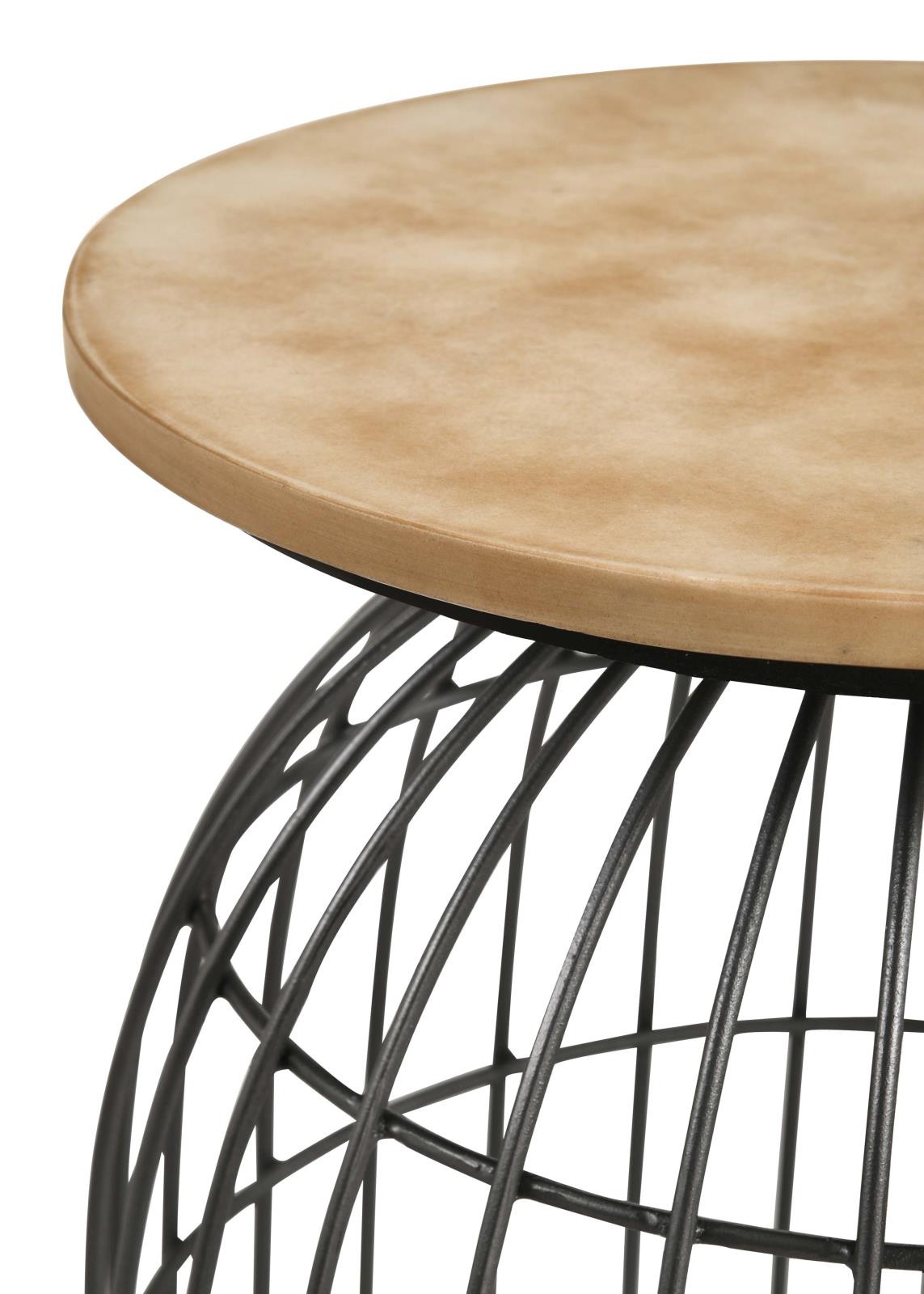 Bernardo Natural/Gunmetal Round Accent Table with Bird Cage Base