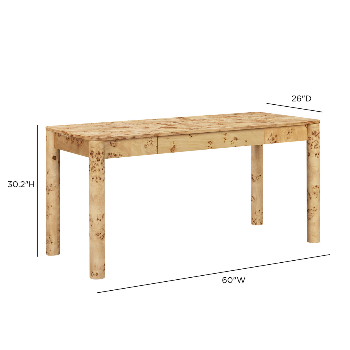 Berri 60" Natural Burl 3-Drawer Work Desk by TOV Furniture at Eve Furniture
