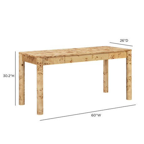 Berri 60" Natural Burl 3-Drawer Work Desk by TOV Furniture at Eve Furniture