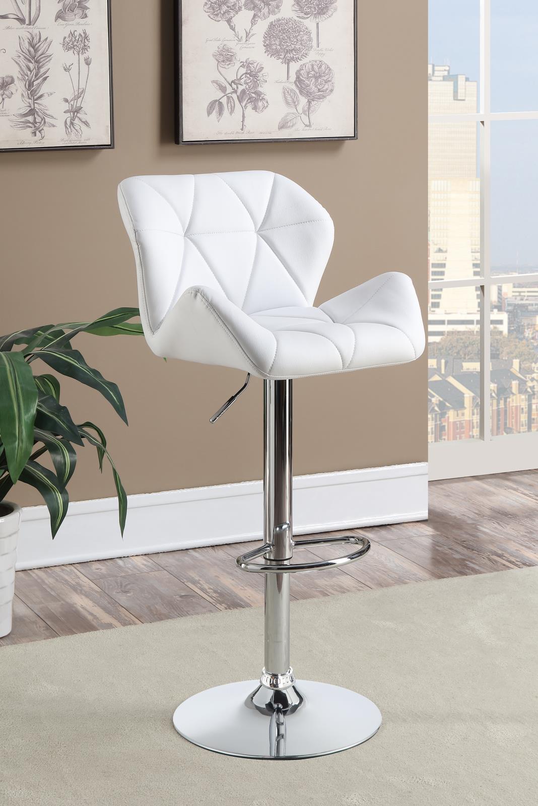 Berrington Chrome/White Adjustable Bar Stools, Set of 2