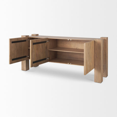 Beth Light Brown Wood w/ 3 Doors Sideboard by Mercana at Eve Furniture