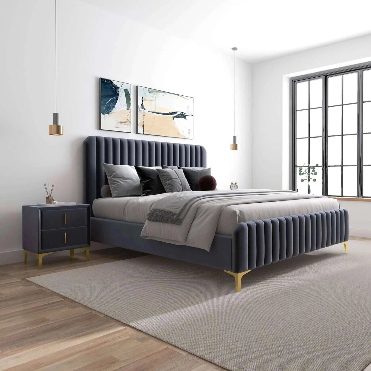 Bethany Velvet Upholstered Platform Bed Queen by Ashcroft Furniture at Eve Furniture