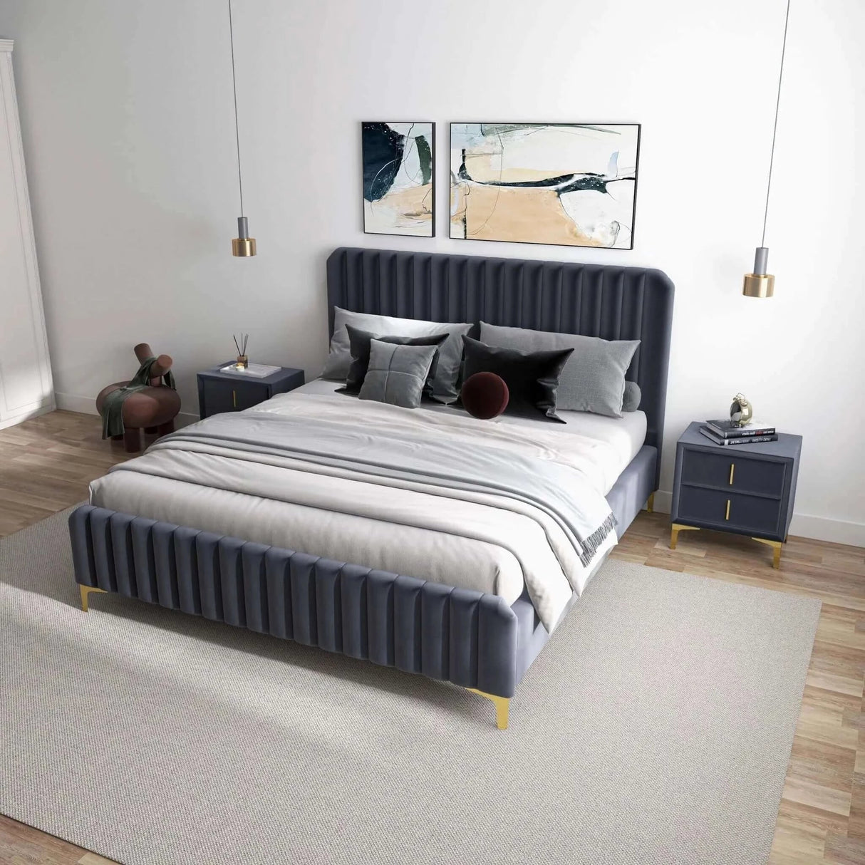 Bethany Velvet Upholstered Platform Bed Queen by Ashcroft Furniture at Eve Furniture
