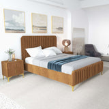 Bethany Velvet Upholstered Platform Bed Queen / Cognac