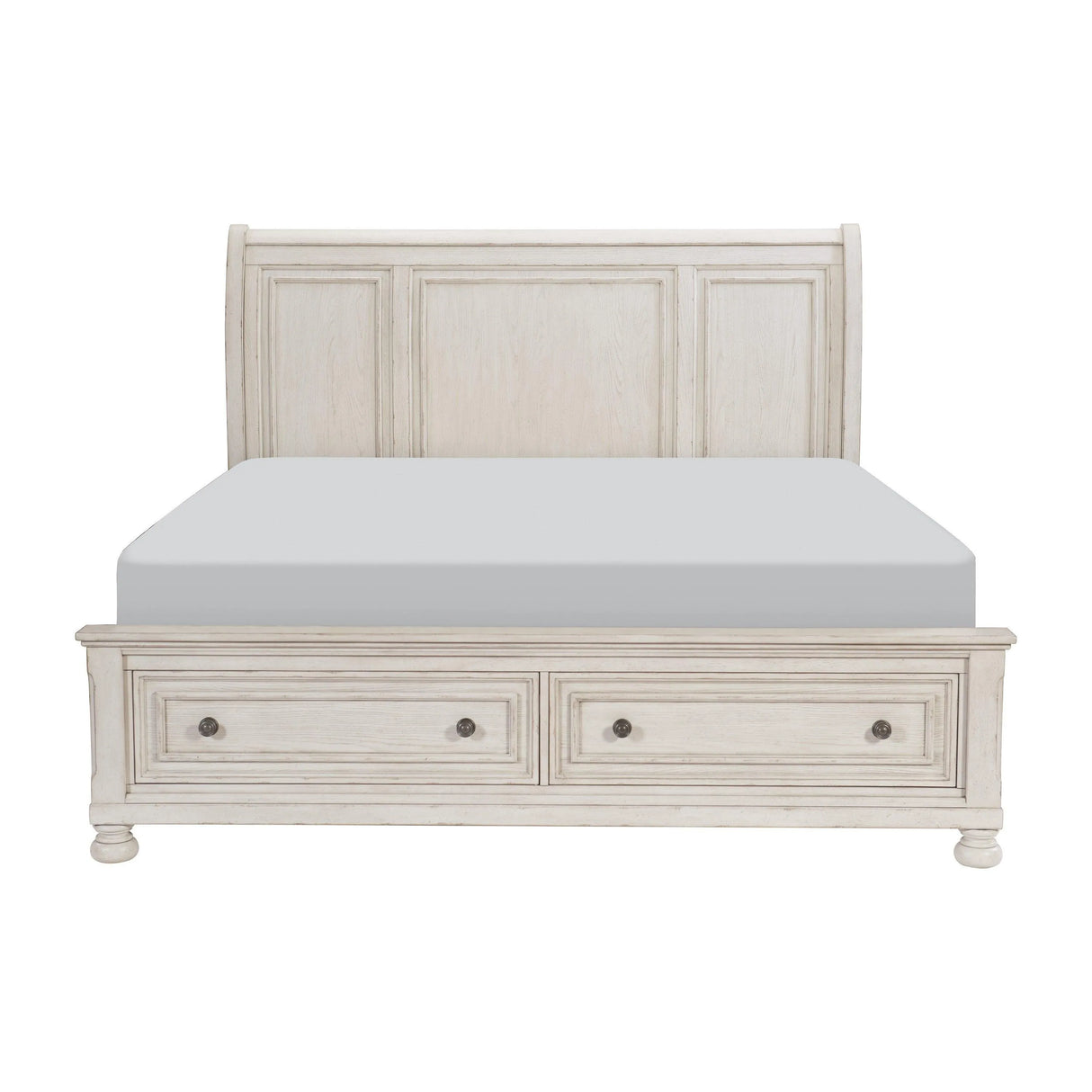 Bethel Wire Brushed White King Sleigh Storage Platform Bed by Homelegance at Eve Furniture