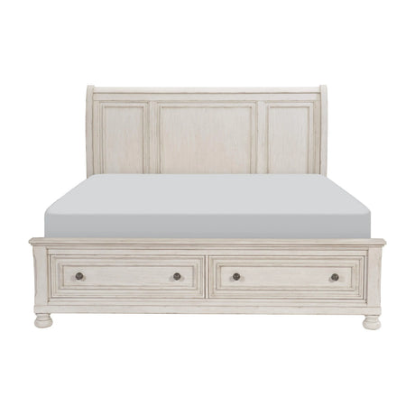 Bethel Wire Brushed White King Sleigh Storage Platform Bed by Homelegance at Eve Furniture